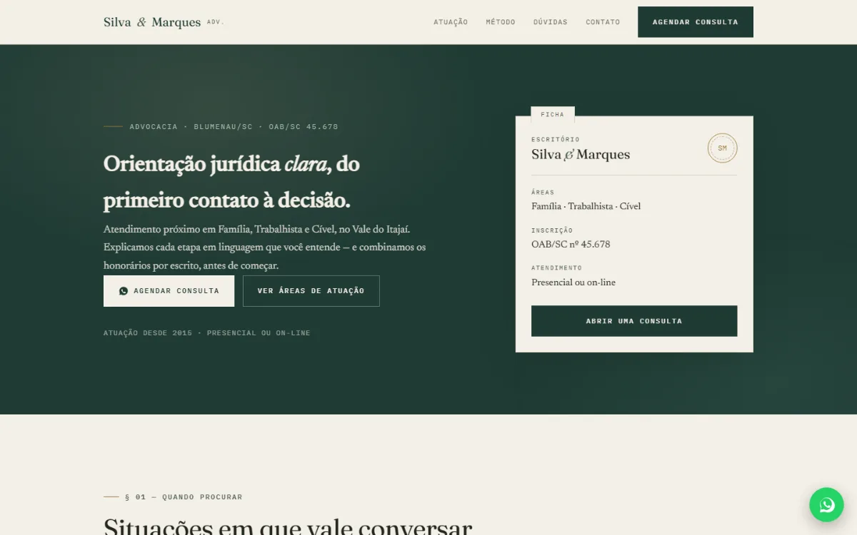 Demonstração de site para escritório de advocacia, identidade Dossiê Editorial