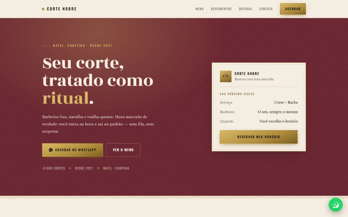 Demonstração de site para barbearia, identidade Art-Déco